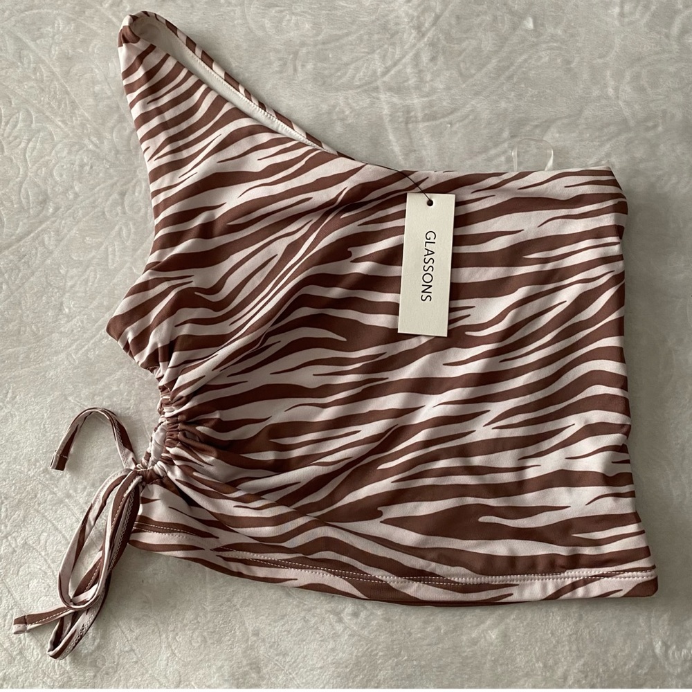 NWT Zebra Print One Shoulder Cropped Cut Out Side Top - Picture 4 of 11